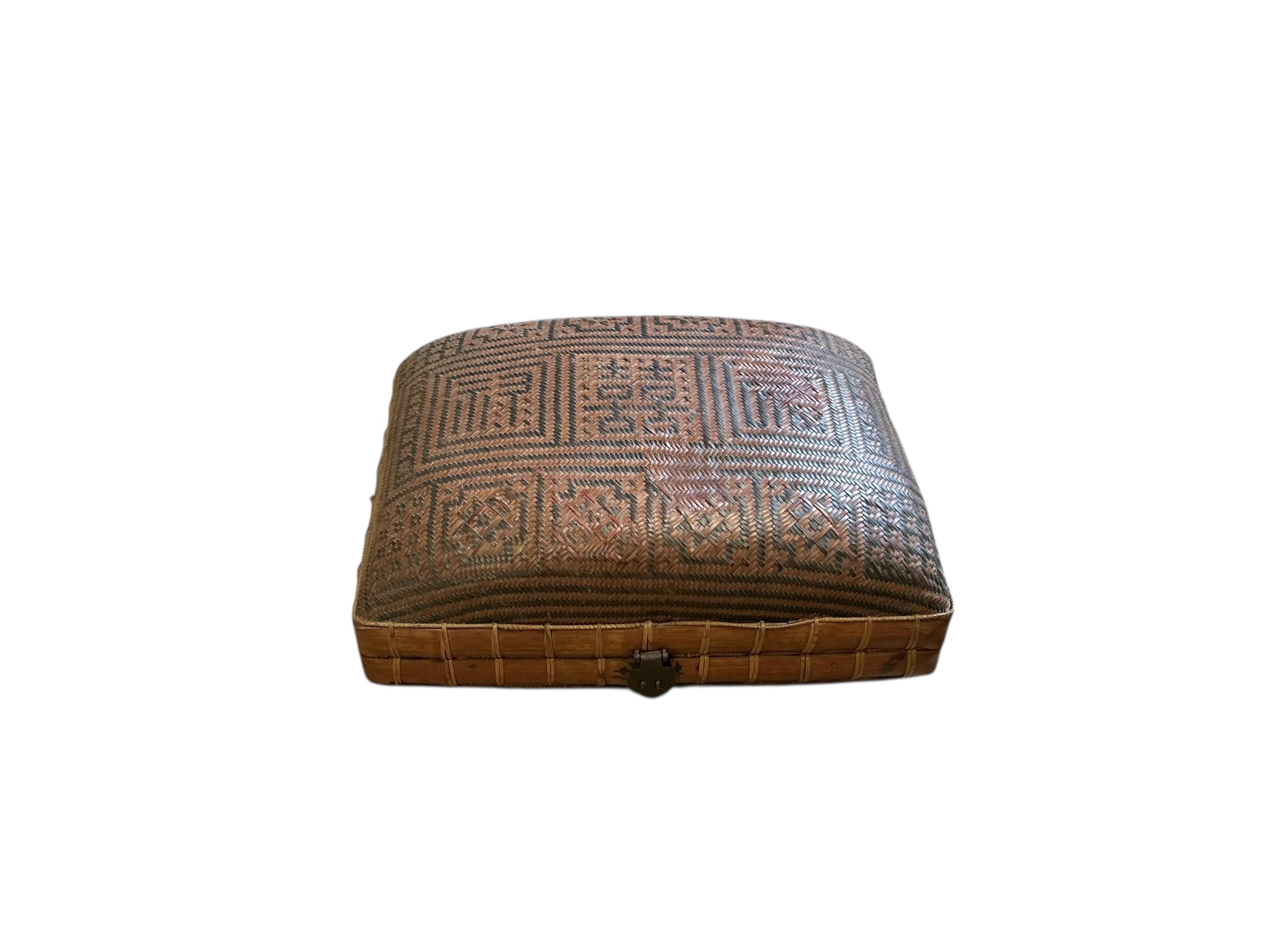 A Chinese rectangular bamboo and rattan box, width 56cm, depth 40cm, height 26cm together with a Chinese circular sectional box